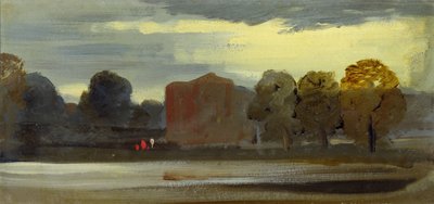 Paesaggio con lago (Scena del lago) precedentemente attribuito a J.M.W. Turner e anche attribuito a Peter de Wint, 1828-29 da English School